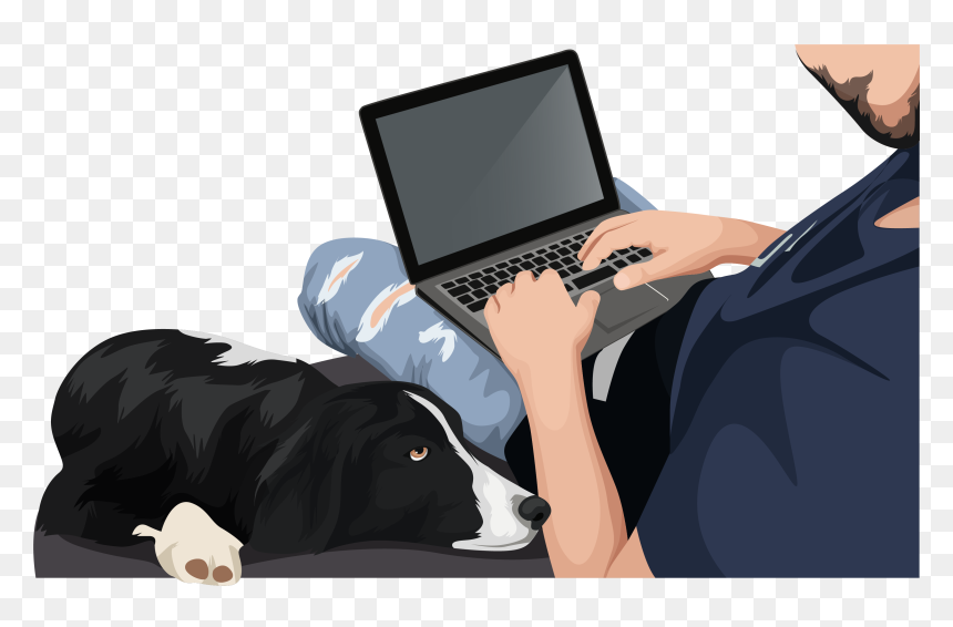 Man On Laptop With Collie - Netbook, HD Png Download - man with laptop png