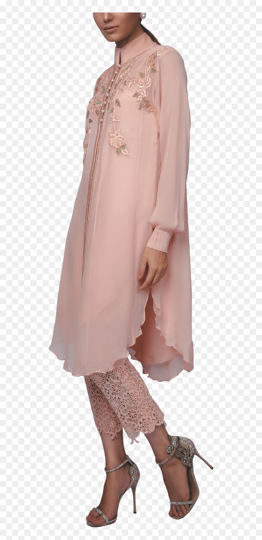 Peachy Pink Handcrafted Chiffon Shirt With Crochet - Tights, HD Png Download - guldasta png