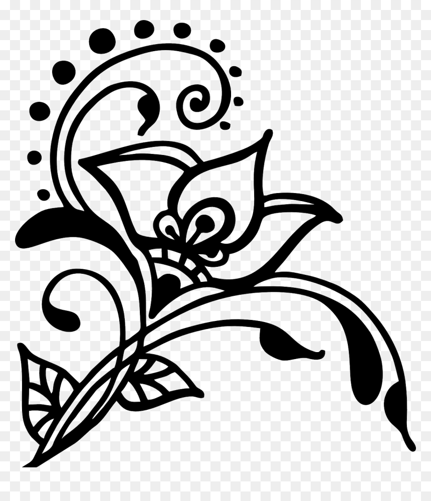 Silhouette Black And White Flower Clipart, HD Png Download - white flower swirl vector png