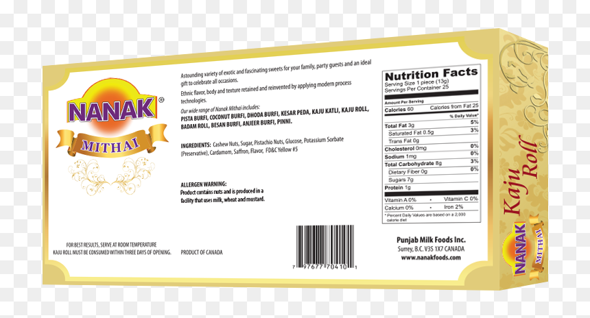 Nanak Foods, HD Png Download - kaju katli png