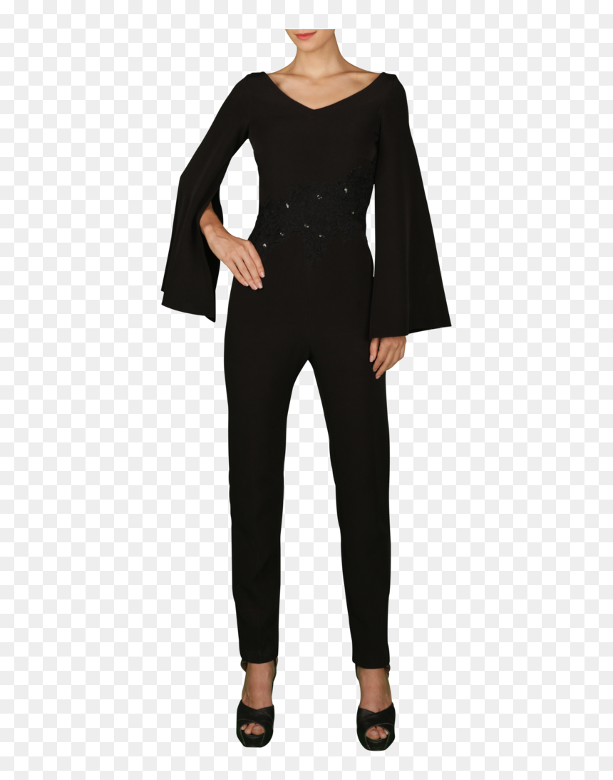 Black Cape Sleeves Jumpsuit - Formal Wear, HD Png Download - black cape png