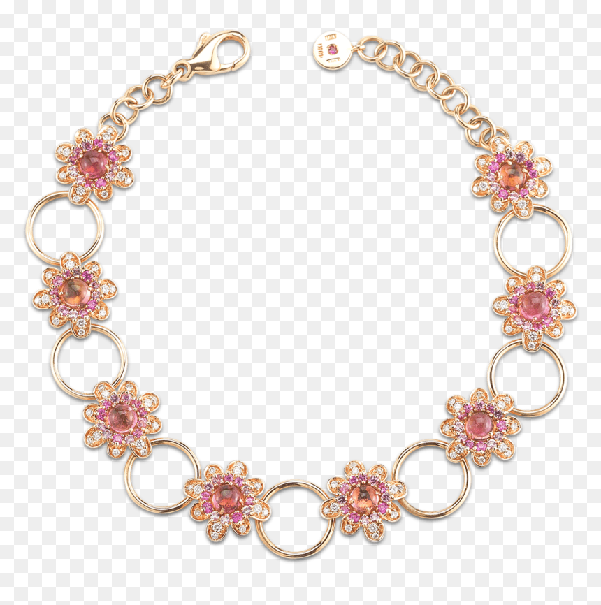 Roberto Coin Art Nouveau 18k Rose Gold Bracelet With - Circle Sapphire And Diamond Pendants, HD Png Download - gold bracelet png