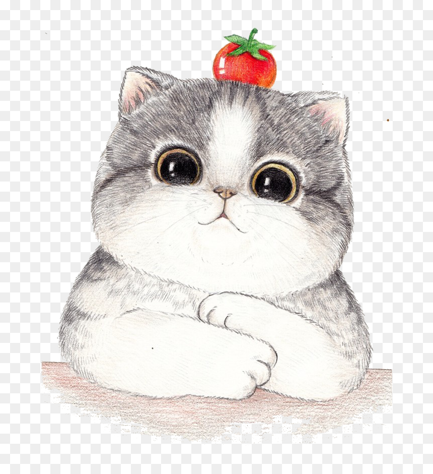 Cat And Tomato Cartoon, HD Png Download - kawaii cat png