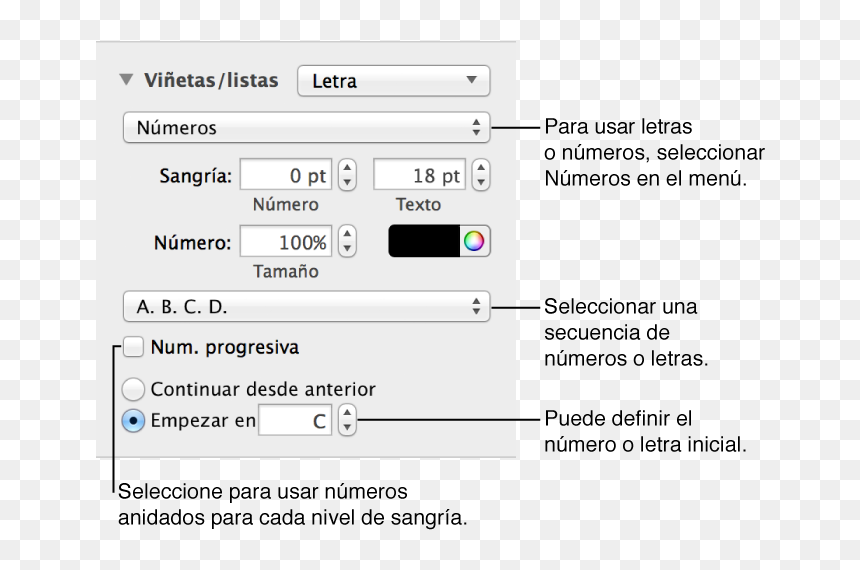 Controles Para Formatear Los Números Y Las Letras De - Google ドキュメント 番号 付き リスト 設定, HD Png Download - viñetas png
