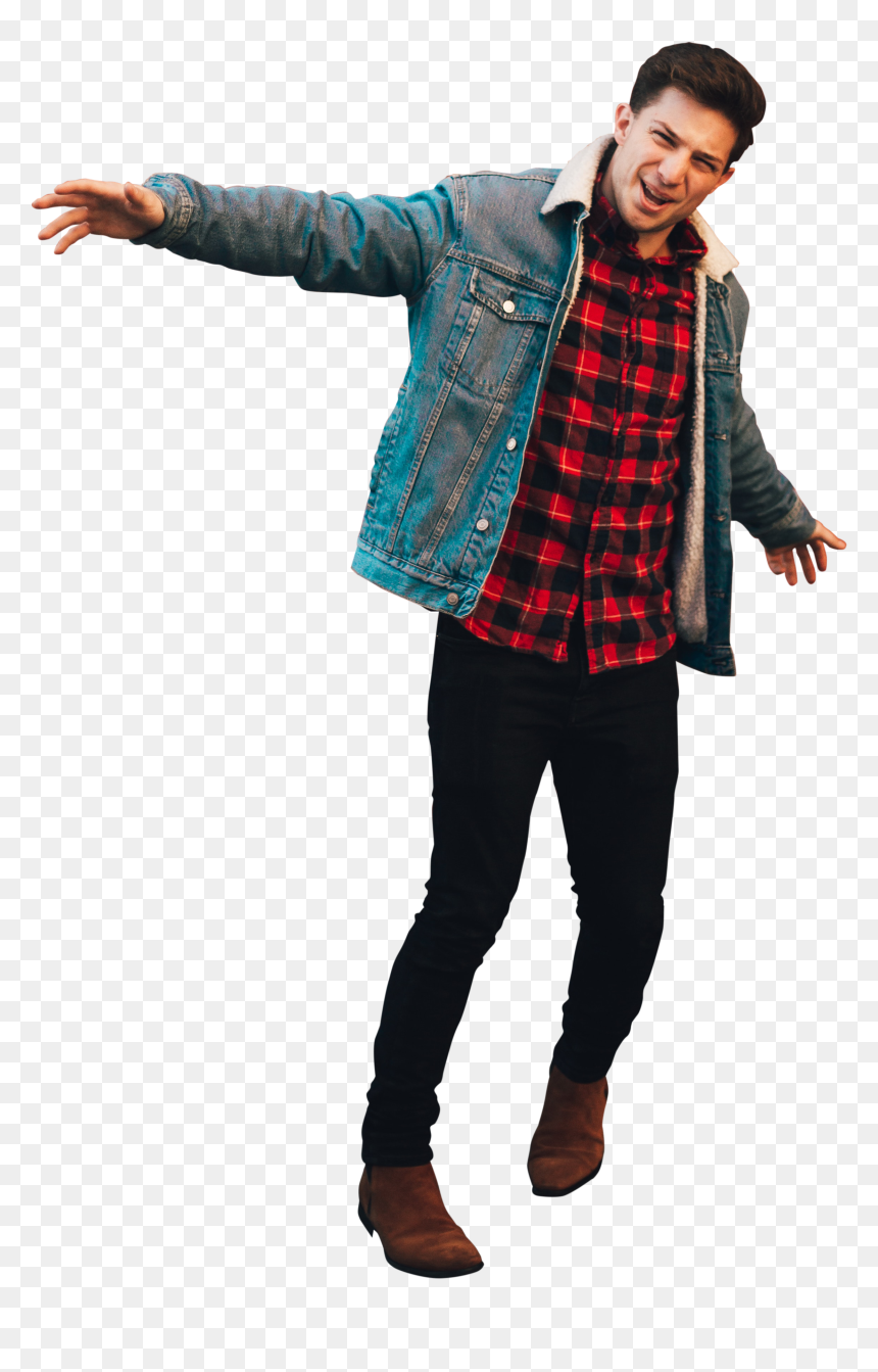 Man In Blue Denim Jacket - Tartan, HD Png Download - checkered pattern png