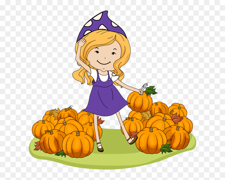 Girl Pumpkin Clipart Clip Royalty Free Download - Girl In Pumpkin Patch Cartoon, HD Png Download - pumpkin patch png