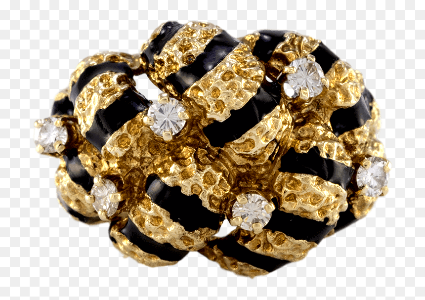 14k Yellow Gold Nugget Diamond And Enamel Ring - Engagement Ring, HD Png Download - gold nugget png