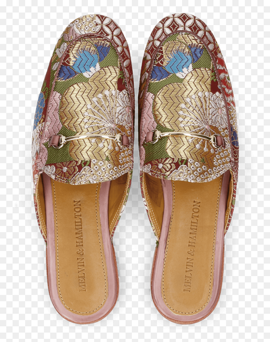Mules Scarlett 4 Textile Glory Plum Trim Gold , Png - Sandal, Transparent Png - gold trim png