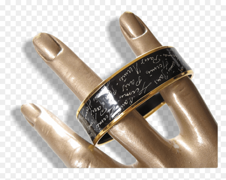 Hermes Black/white Enamel Gold Trim Ecriture Wide Bangle - Ring, HD Png Download - gold trim png