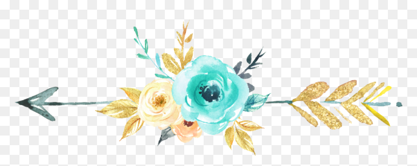 #watercolor #arrow #boho #flowers #teal #mint #gold - Gold Watercolor Flower Png, Transparent Png - boho png