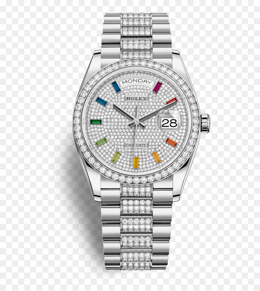128349 Rnbw Dmd Bezel Bracelet - Rolex Day Date, HD Png Download - bracelet png