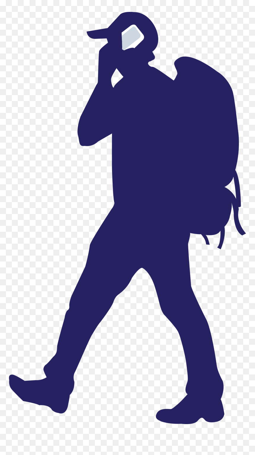 Backpacker On A Phone Clip Arts - Backpacker Silhouette, HD Png Download - phone outline png