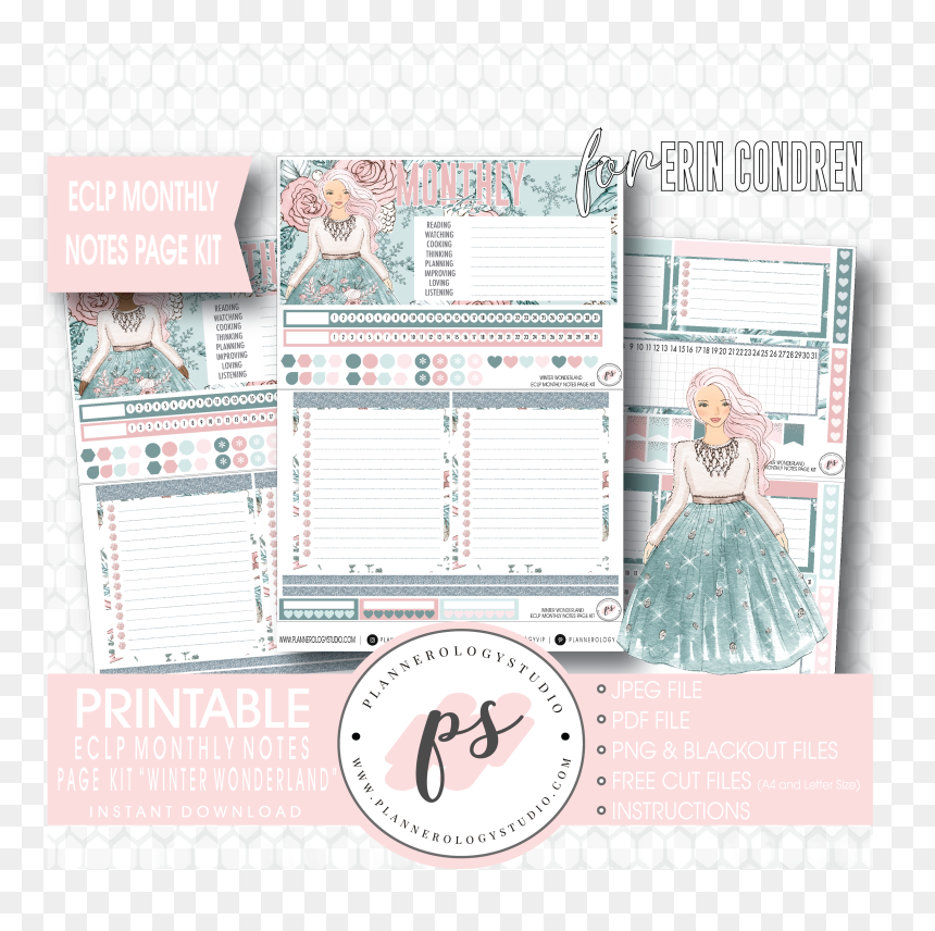 Winter Wonderland Monthly Notes Page Kit Digital Printable - Paper, HD Png Download - winter wonderland png
