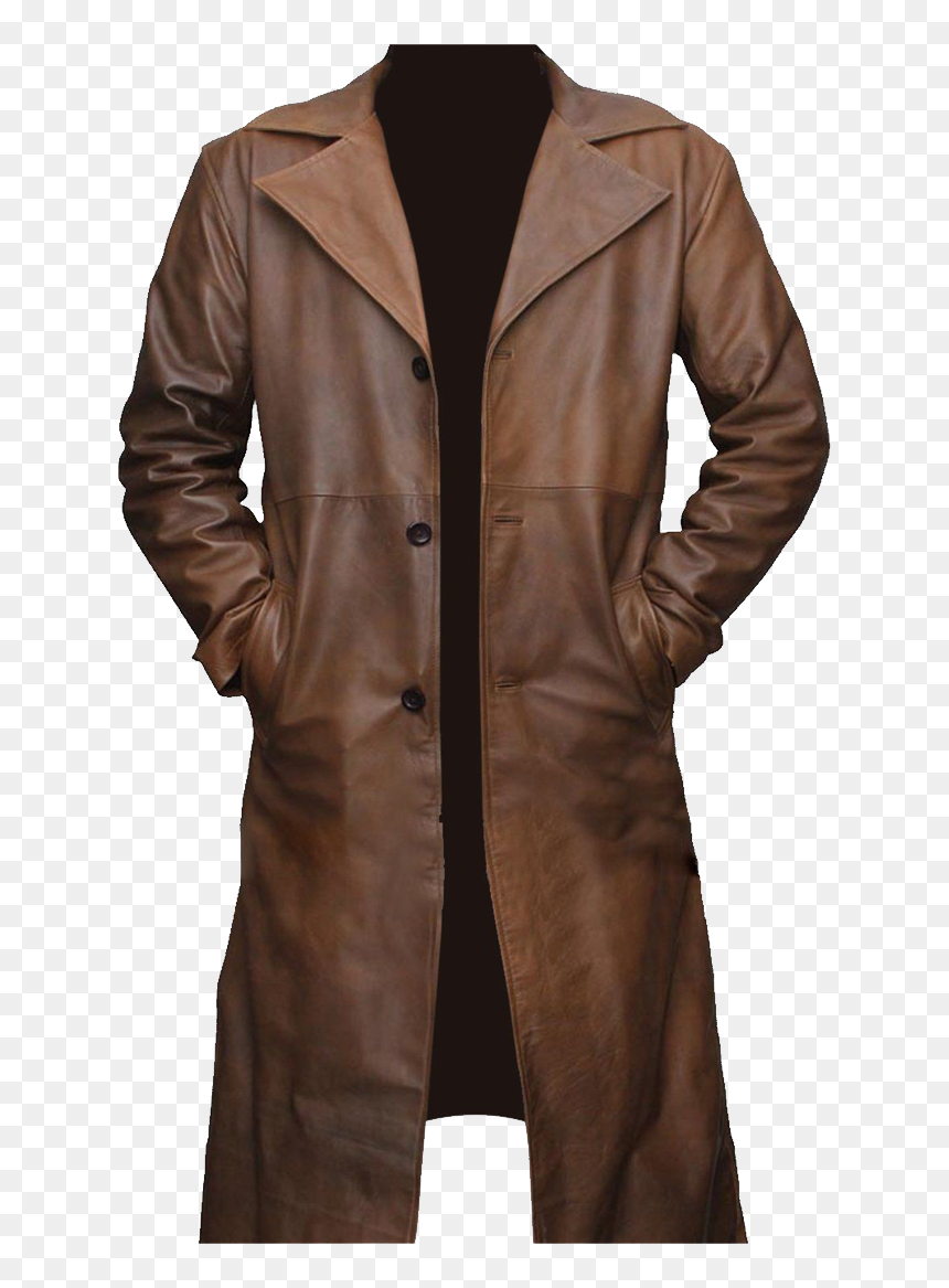 Leather Trench Coat Men, HD Png Download - coat png