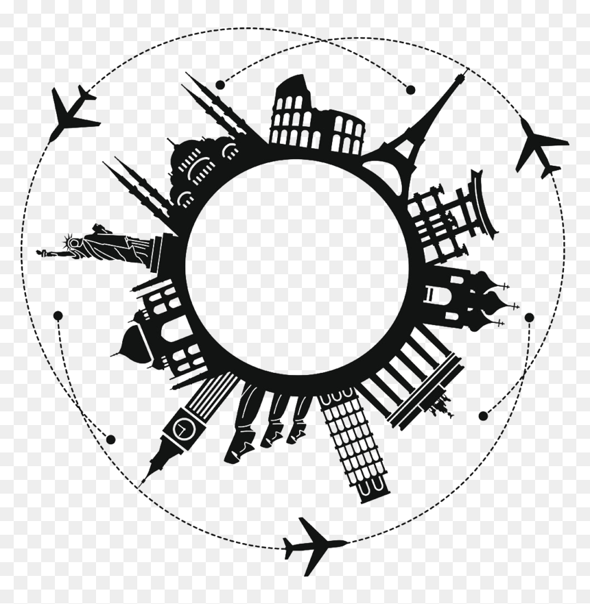 Travel Global Illustration Landmark Drawing Icon - Travel Black And White Icon, HD Png Download - global icon png