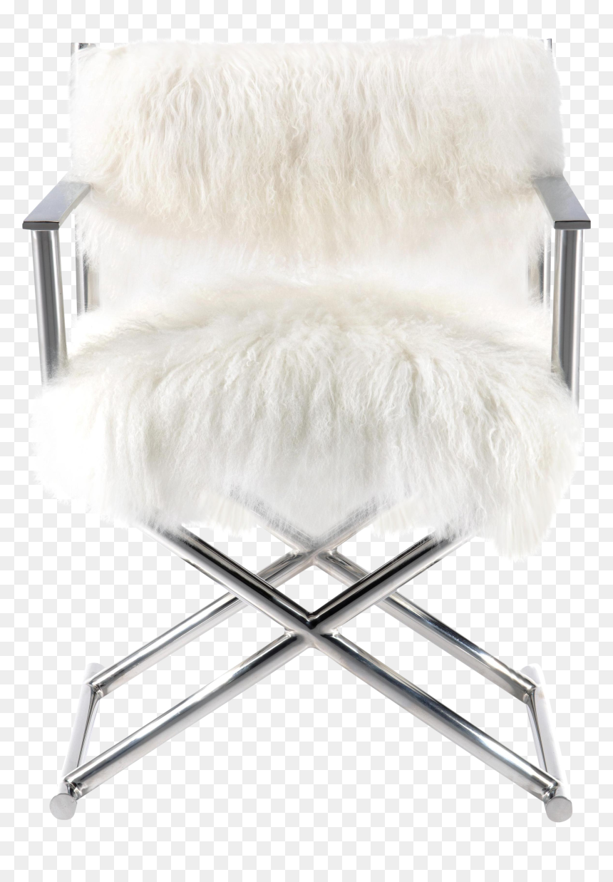 Mongolian Fur Polished Metal Director"s Chair Chairish - Chair, HD Png Download - white fur png