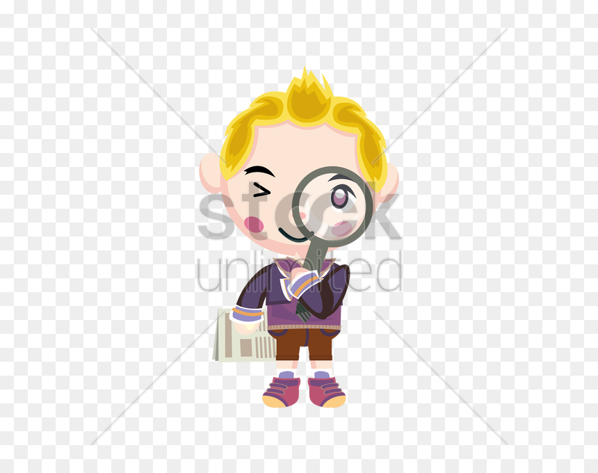 Cute Boy With Newspaper And Magnifying Glass Vector - Cartoon, HD Png Download - magnifying glass vector png