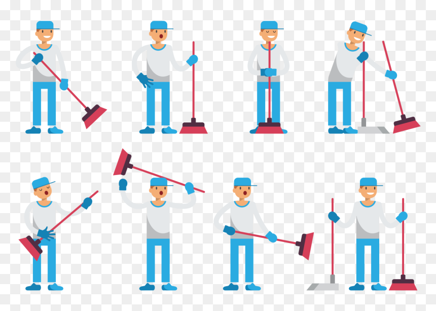 Boy Sweeps Cartoon Vector - 清潔 人員 圖 示, HD Png Download - comic dots png