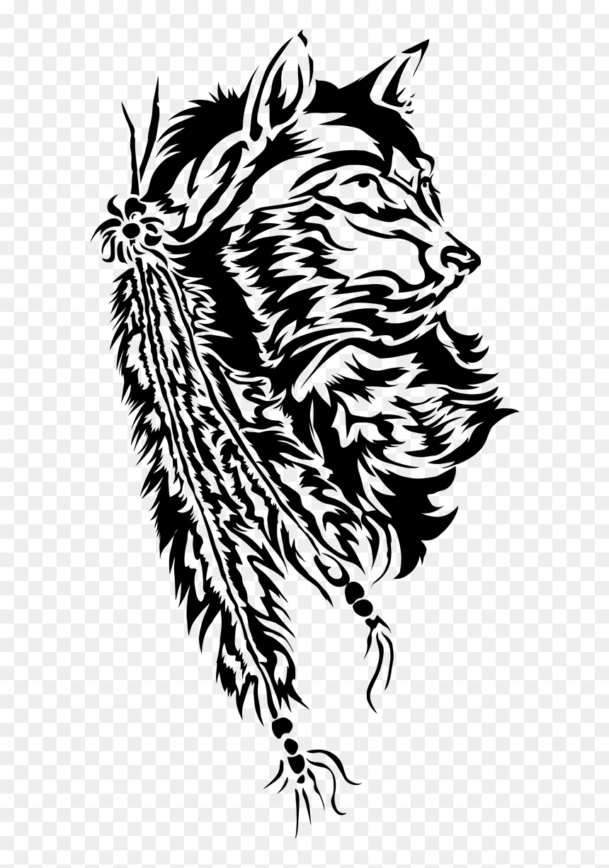 Tribal Wolf And Feathers By Starlightsmarti-d6u8p13 - Portable Network Graphics, HD Png Download - tribal wolf png
