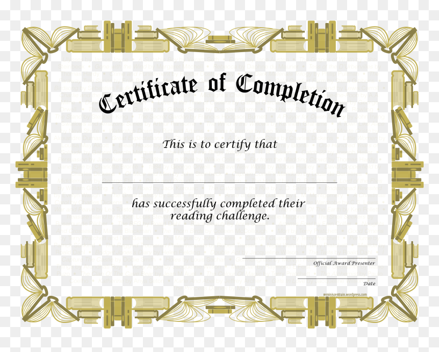 Reading Challenge Certificate Of Completion Freebies - Certificate Of Completion Png, Transparent Png - certificate png