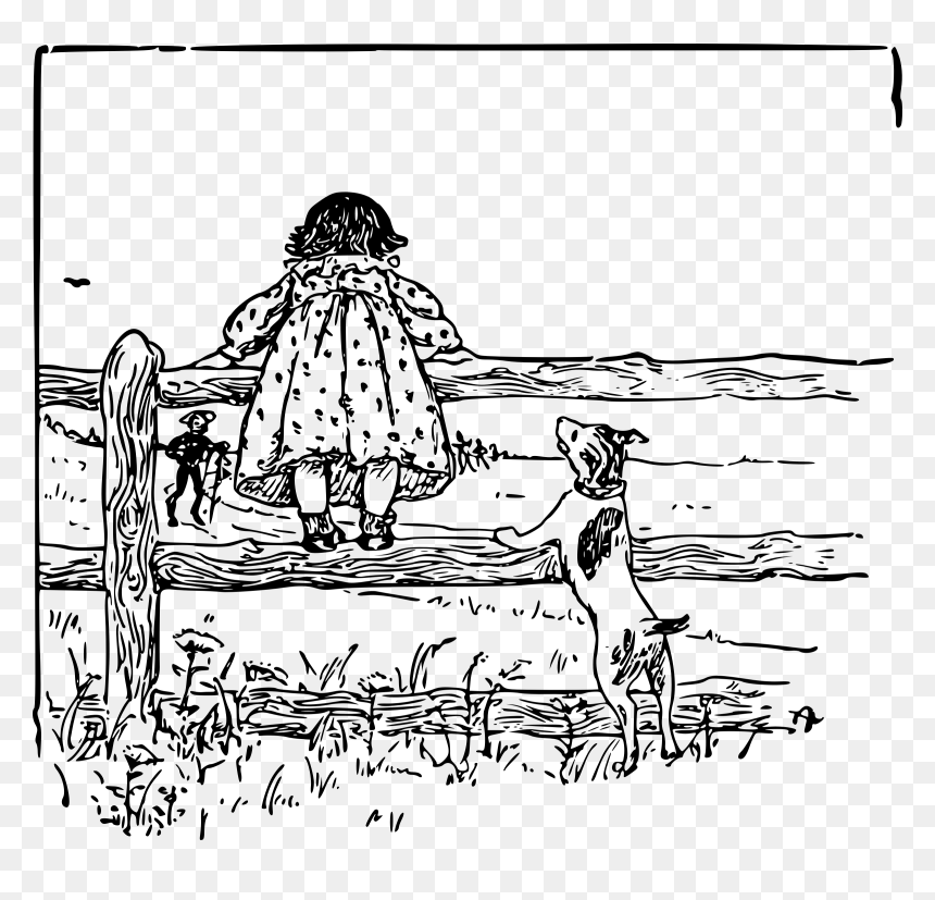 Kid And Dog Clip Arts - Vektor Manjat Pagar, HD Png Download - kid sitting png
