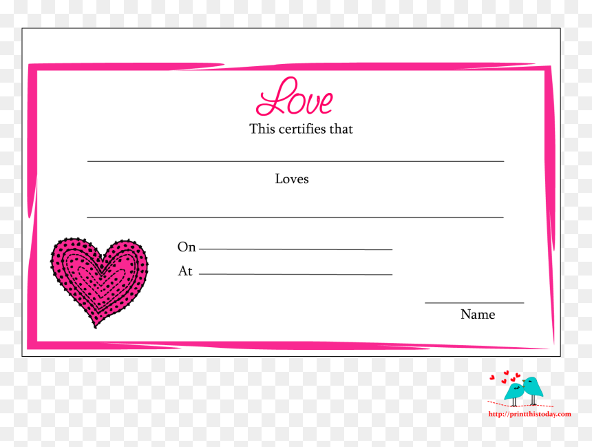 Free Printable Love Certificate - Heart, HD Png Download - certificate png
