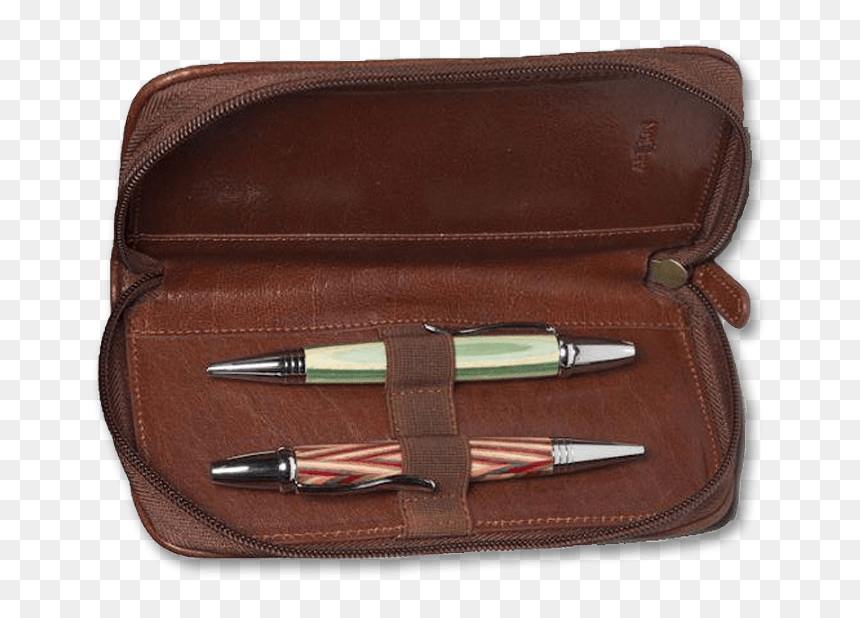 Aston Zipper 2-pen Case Brown Open - Leather, HD Png Download - open zipper png