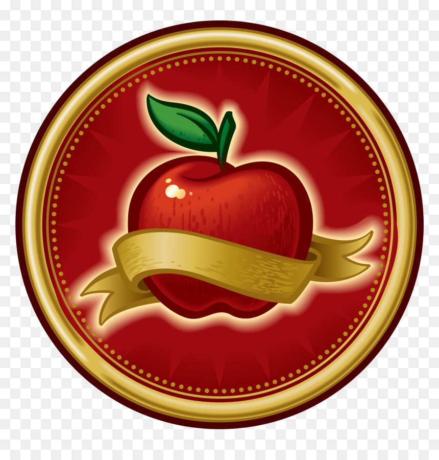 Red Apple Wrapped With A Golden Ribbon On A Red Circle - Apple Icon, HD Png Download - golden ribbon png