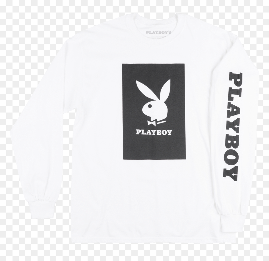 Playboy Bunny Box Logo Long Sleeve Shirt Mens Hue Hefner - Long-sleeved T-shirt, HD Png Download - playboy bunny logo png