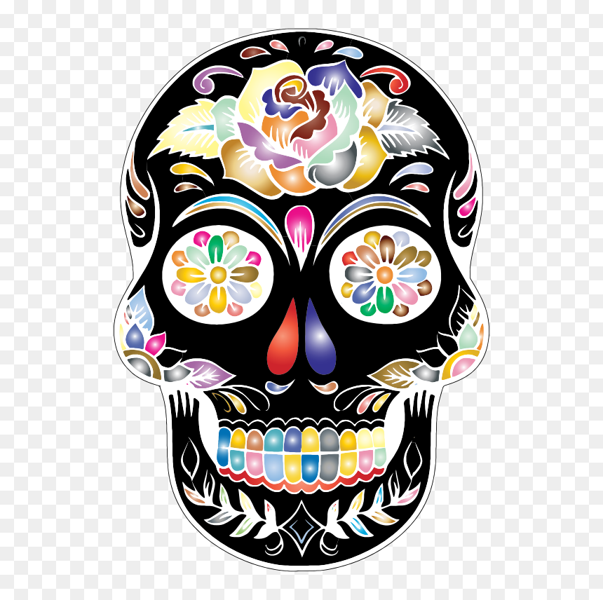 Prismatic Sugar Skull Silhouette By Karen Arnold - Transparent Background Sugar Skull Png, Png Download - skull silhouette png