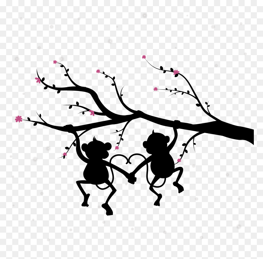 Couple Silhouette Monkey Png Download - Monkey Silhouette Png, Transparent Png - monkey silhouette png