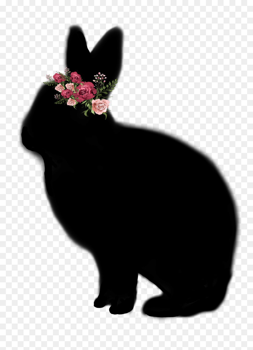 Black Silhouette Of Rabbit Wearing A Flower Crown - Asian, HD Png Download - bunny silhouette png