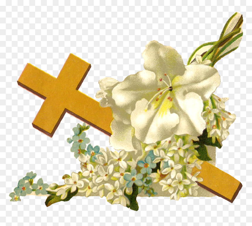 Cross Flowers Clipart Png Transparent Stock Antique - Cross And Flower, Png Download - gold flower png
