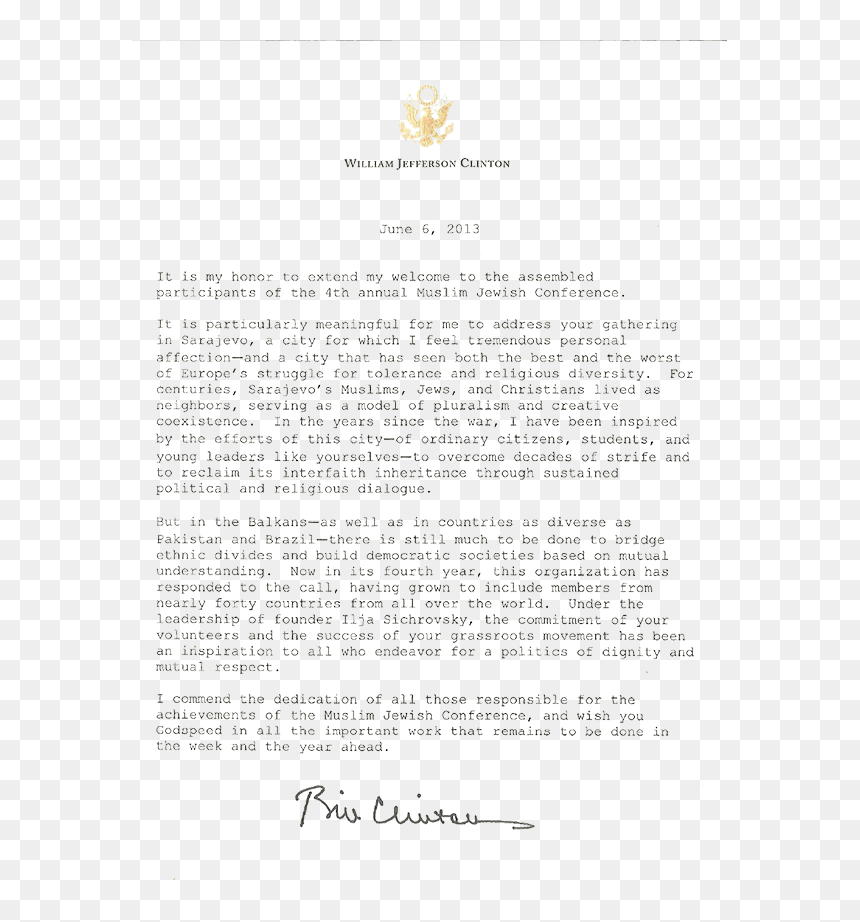 President Clinton"s Letter To Mjc - Greetings To All Letter, HD Png Download - bill clinton png