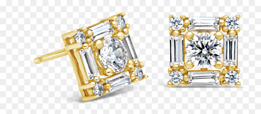 9ct Gold Square Cubic Zirconia Stud Earrings Nwj - Earrings, HD Png Download - gold square png