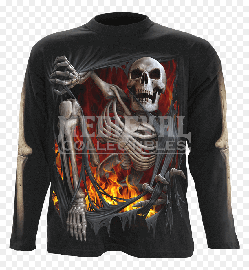 Death Re Ripped Mens Long Sleeve T Shirt - Skeleton Ripping Shirt, HD Png Download - ripped shirt png