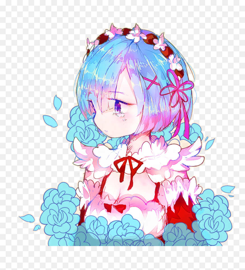 水, 7 Flower Pink Flowering Plant Fictional Character - Rem Transparent Re Zero, HD Png Download - rem re zero png