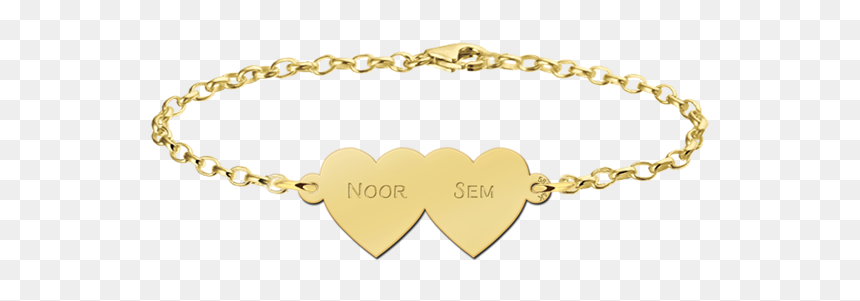 Bracelet With Two Hearts Of Gold - Gouden Armband Met Naam, HD Png Download - two hearts png