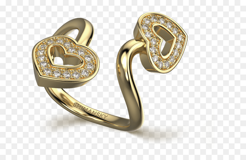 Two Hearts Twisted Pave Ring 18k Yellow Gold - Body Jewelry, HD Png Download - two hearts png