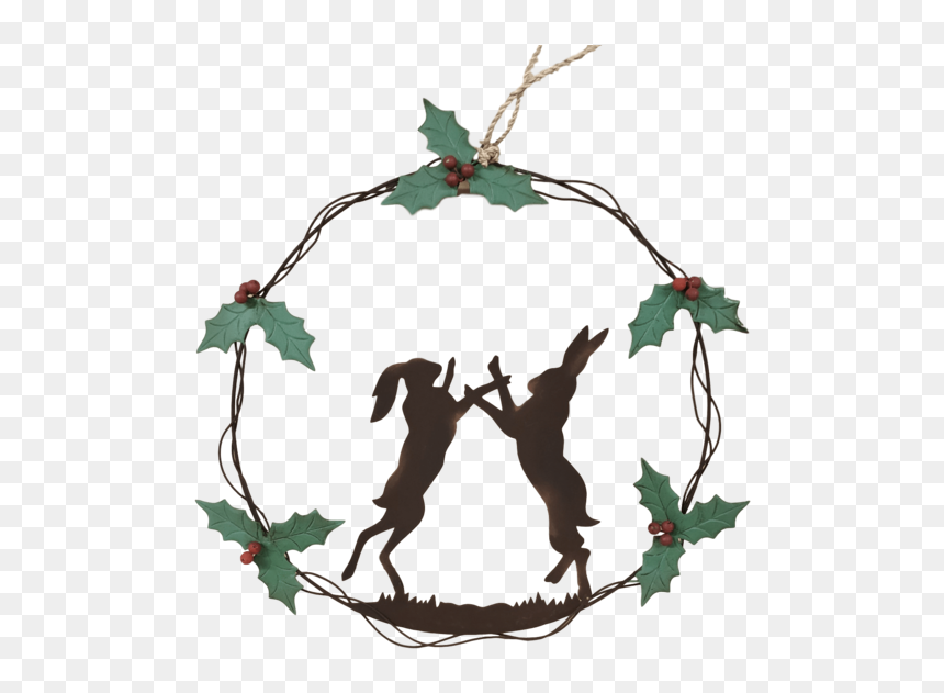 Shoeless Joe Boxing Hares Christmas Wreath, HD Png Download - holly garland png
