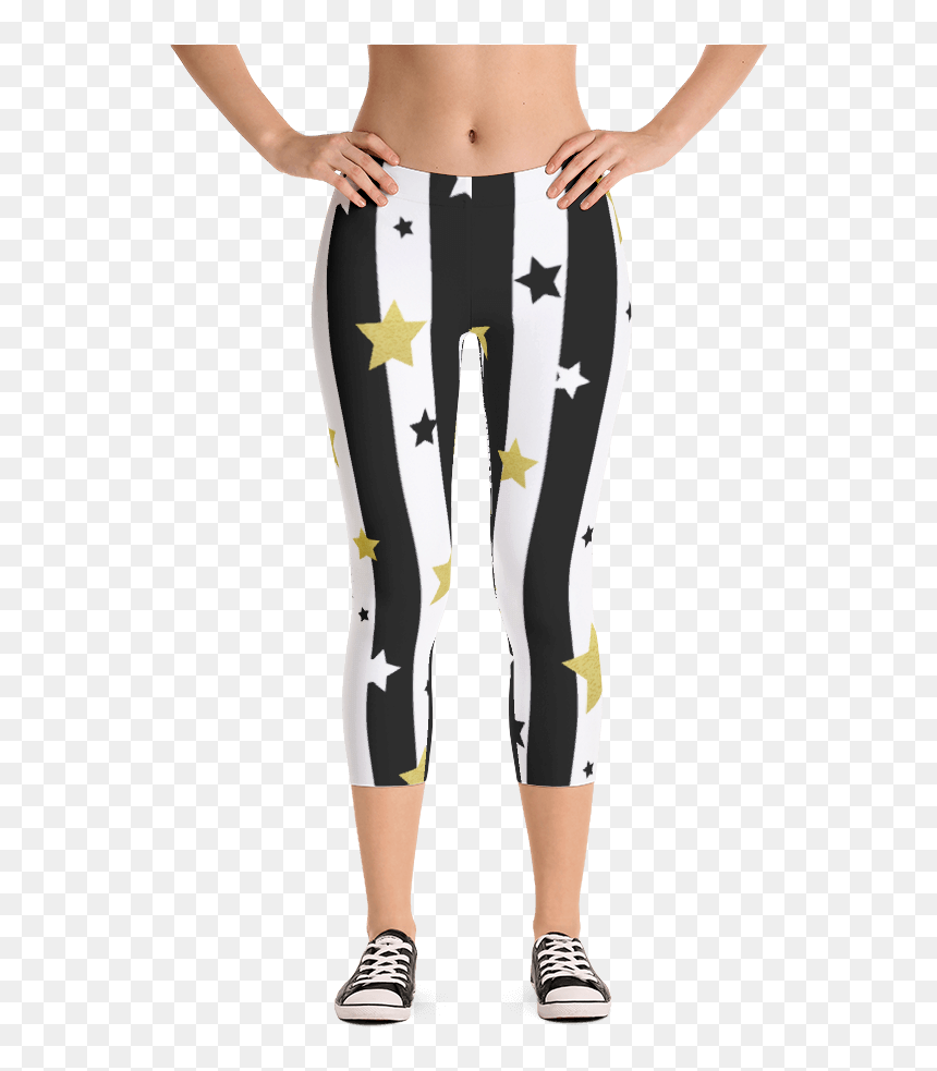Golden Stars And Stripes Capri Leggings - Leggings, HD Png Download - golden stars png