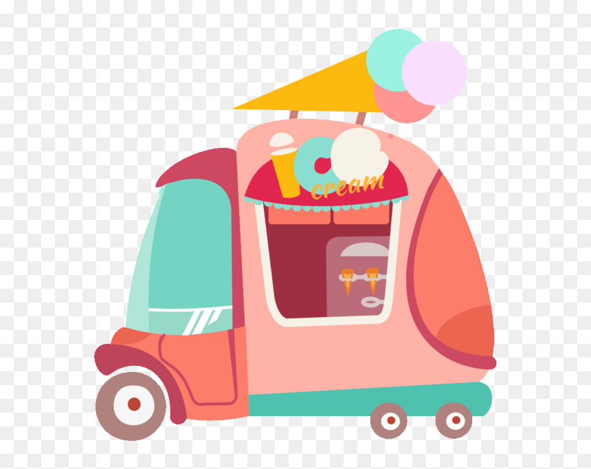 卡通粉色冰淇淋车- Ice Cream Van - Ice Cream Truck Transparent Background Png Clipart, Png Download - ice cream truck png