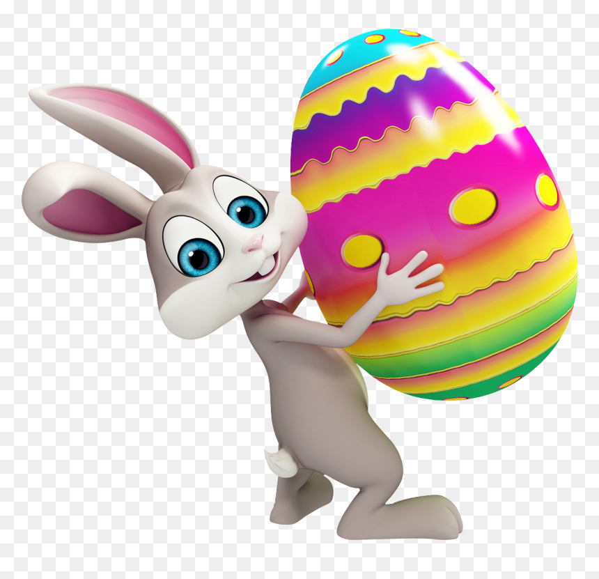 Easter Bunny With Colorful Egg Transparent Png Clipartâ, Png Download - cute bunny png