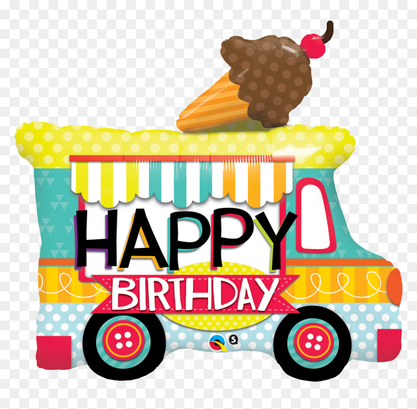 Adorable Ice Cream Truck Shaped Birthday Balloon - Happy Birthday Ice Cream Truck, HD Png Download - ice cream truck png