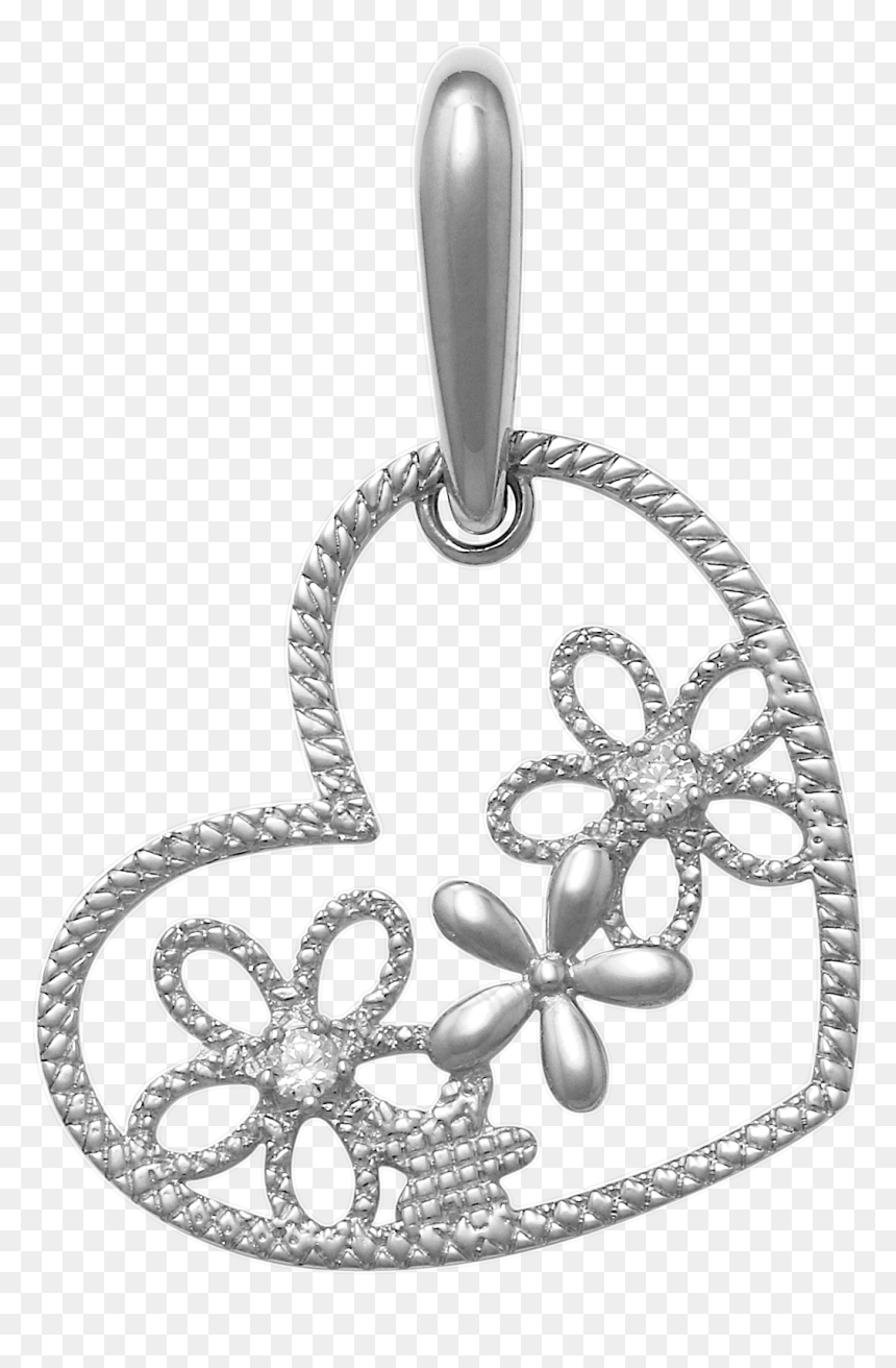 14k Solid Gold Flower Heart Pendant With Cz - Locket, HD Png Download - pendant png