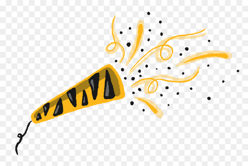 A Hand Drawn Sticker Of A Black And Gold Party Popper - Illustration, HD Png Download - celebration emoji png