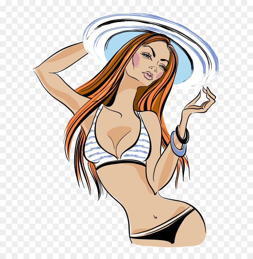 Girl Is Stripy Bikini Adult Wall Sticker - Cartoon, HD Png Download - bikini girl png