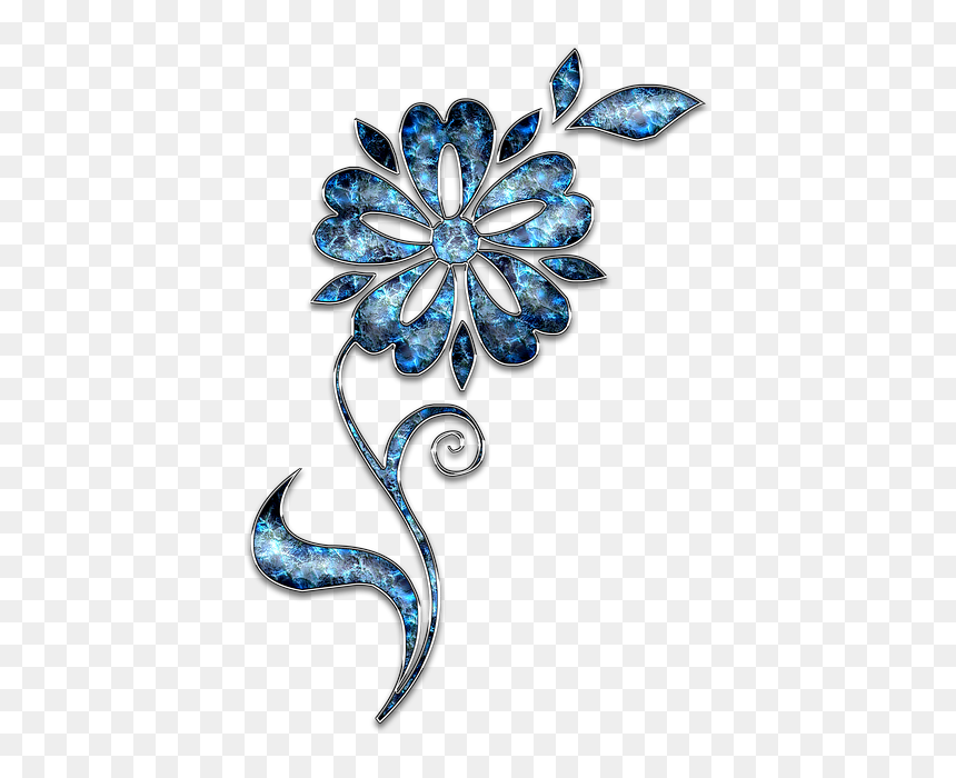 Blue And Silver Flowers Png, Transparent Png - blue ornament png