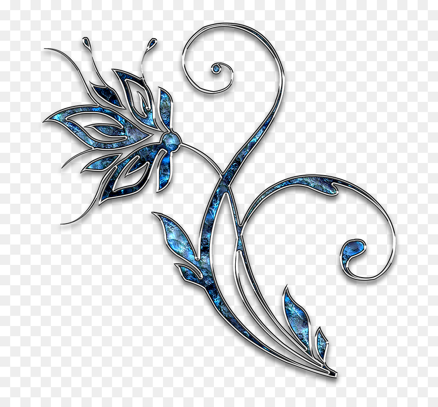 Flower Black And White Drawing, HD Png Download - blue ornament png