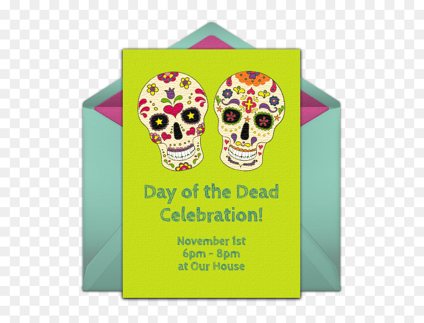 Dia De Los Muertos Birthday Invitations Template, HD Png Download - dia de los muertos skull png